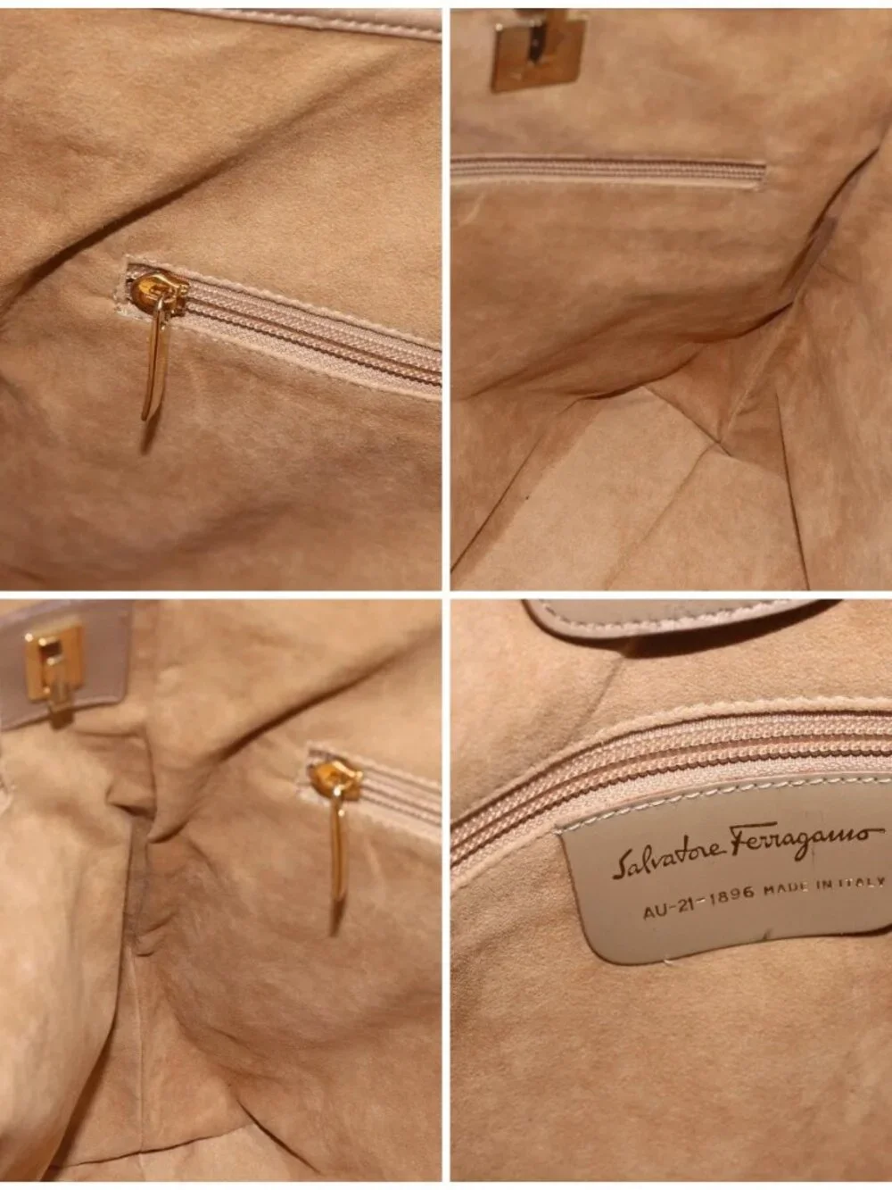 Salvatore Ferragamo Tote Bag Canvas Beige Gold Auth BA11639
